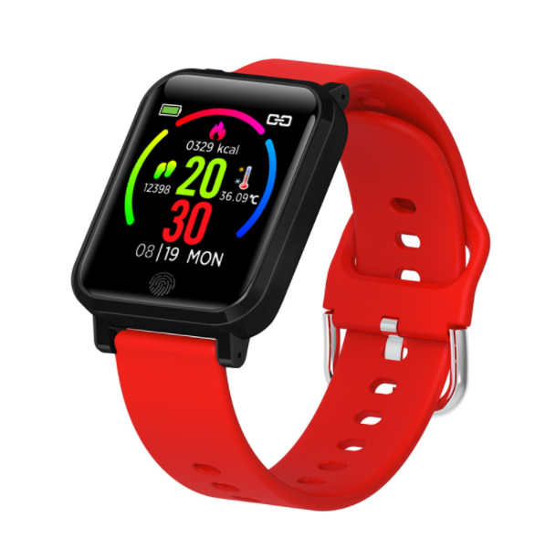 F29 Body Temperature Detection Bracelet Smart Heart Rate Blood Pressure Japanese Instruction Manual Bracelet Body Temperature Measurement Watch High Temperature Alarm (Red)