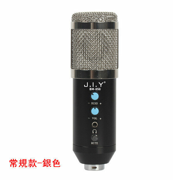 858 Condenser Microphone/Live Streaming Equipment Bundle - Regular - Silver (Cantilever Stand Set)