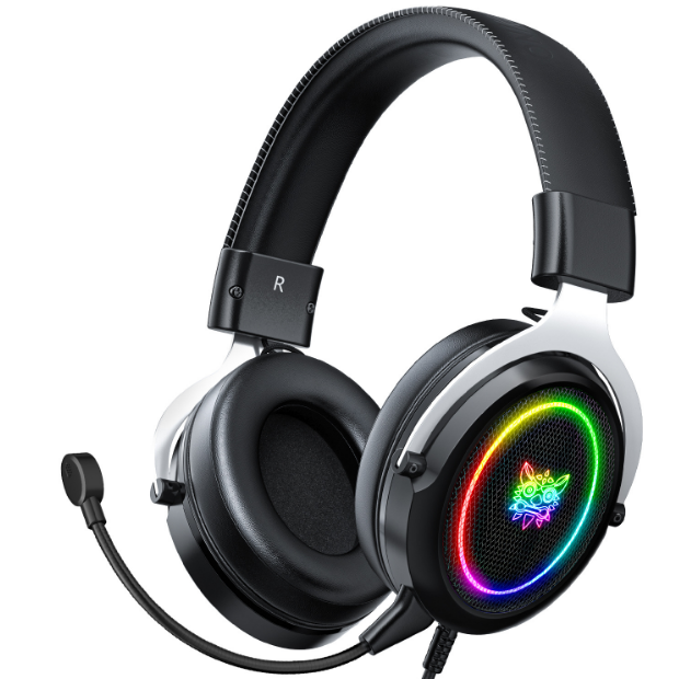 熱賣ONIKUMA X10頭戴式發光耳機電腦遊戲電競PS5相容重低音耳機（RGB炫光黑銀）