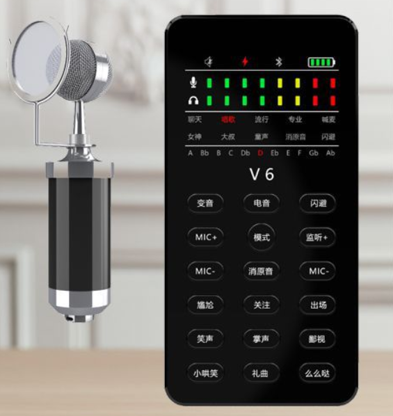 V6 Live Streaming Equipment Set (V6 + Baby Bottle Black + Duck Palm Microphone Holder + Disc Mobile Phone Holder + Headset + OTG (Choose One))