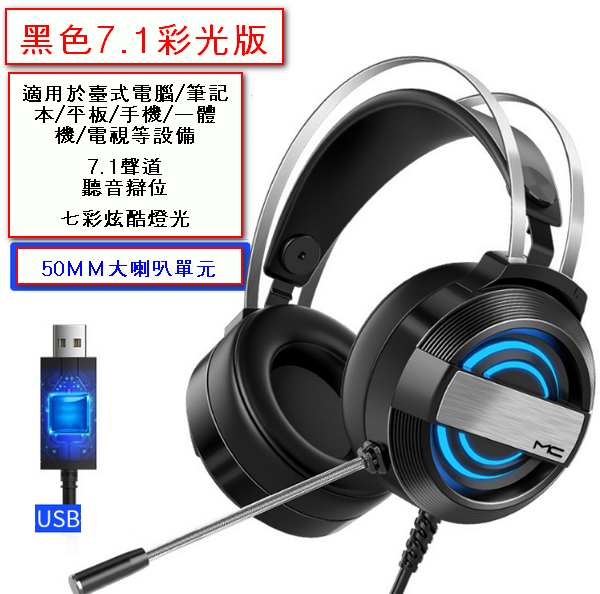 熱推頭戴式耳機－Q9黑色【7.1聲道USB聲卡】