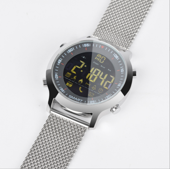 EX18 Smart Watch Sports Step Counting Phone Message Alarm Clock Reminder Bluetooth Waterproof Luminous Dial Super Long Time (Silver Steel Band)