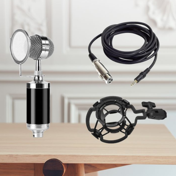 Live Microphone Microphone E300 Condenser Microphone Sound Card Computer Desktop Mobile Phone National K Song Recording Handheld (Baby Bottle Black)