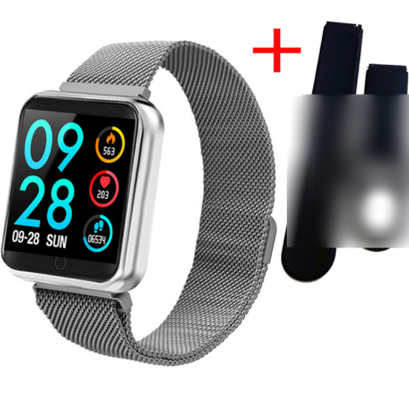 P70 Smart Watch Adult Fashion Sports Pedometer Bracelet Heart Rate Monitoring Call SMS Content Reminder (Silver Black)