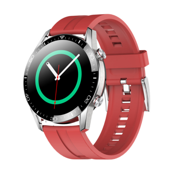 TK28 Smart Watch Bluetooth Call Heart Rate ECG Monitoring Watch IP68 Waterproof (Silicone-Silver Red)