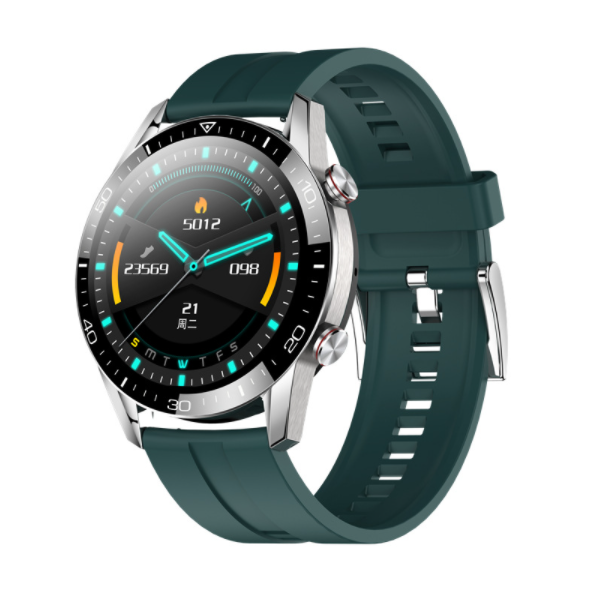 TK28 Smart Watch Bluetooth Call Heart Rate ECG Monitoring Watch IP68 Waterproof (Silicone-Silver Green)