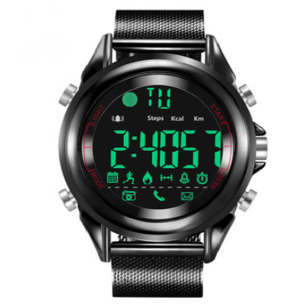 Sports Pedometer Watch 8302 Phone Message Alarm Clock Reminder Bluetooth Waterproof Super Long Standby No Charge (Black Steel)
