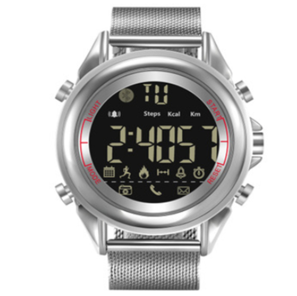 Sports Pedometer Watch 8302 Phone Message Alarm Clock Reminder Bluetooth Waterproof Super Long Standby Free Charging (Silver Steel)