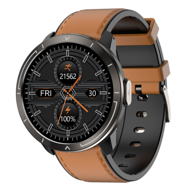 M18plus Smart Band ECG+PPG ECG Heart Rate and Blood Pressure Measurement Information Reminder Round Screen Watch (Black + Brown Skin)