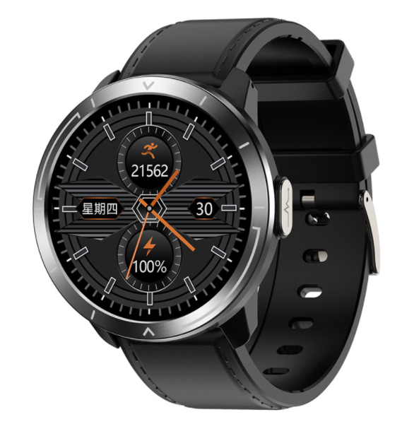 M18plus Smart Band ECG+PPG ECG Heart Rate and Blood Pressure Measurement Information Reminder Round Screen Watch (Silver + Black Leather)