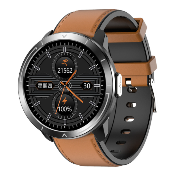 M18plus Smart Bracelet ECG+PPG ECG Heart Rate and Blood Pressure Measurement Information Reminder Round Screen Watch (Silver + Brown Skin)
