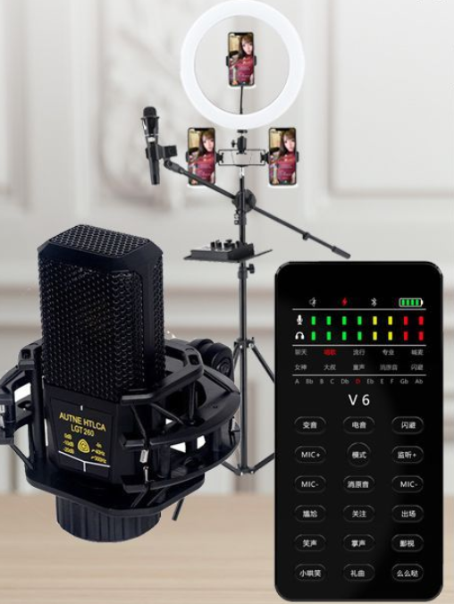 V6 Live Streaming Equipment Set (V6+260+26CM Fill Light Floor Bracket + Headphones + OTG (Choose One of the Two))