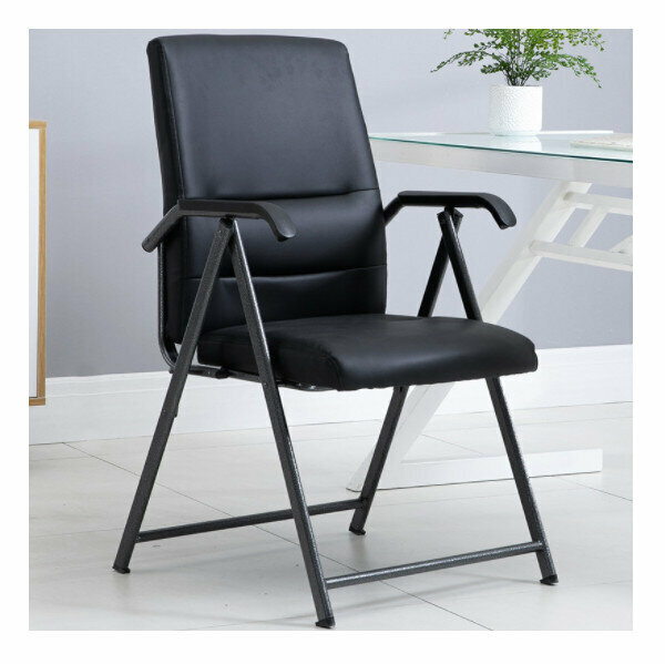 Folding Computer Chair Dining Chair (Black PU)