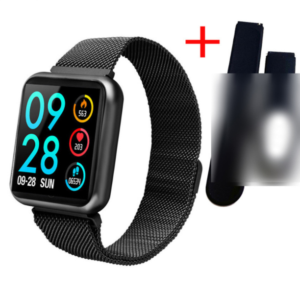 P70 Smart Band Waterproof Women's Smart Watch Heart Rate Monitor, Blood Pressure, Blood Oxygen, Exercise Activity Tracking (Steel Belt + TPU-Black)