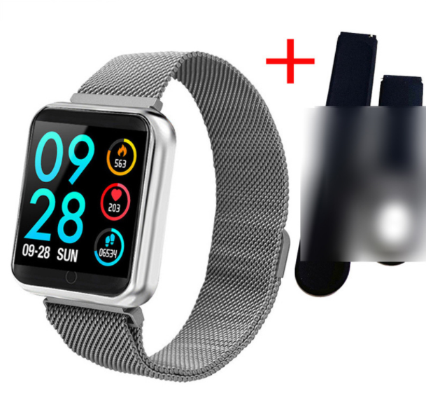 P70 Smart Band Waterproof Women's Smart Watch Heart Rate Monitor, Blood Pressure, Blood Oxygen, Exercise Activity Tracking (Steel Belt + TPU-Silver)