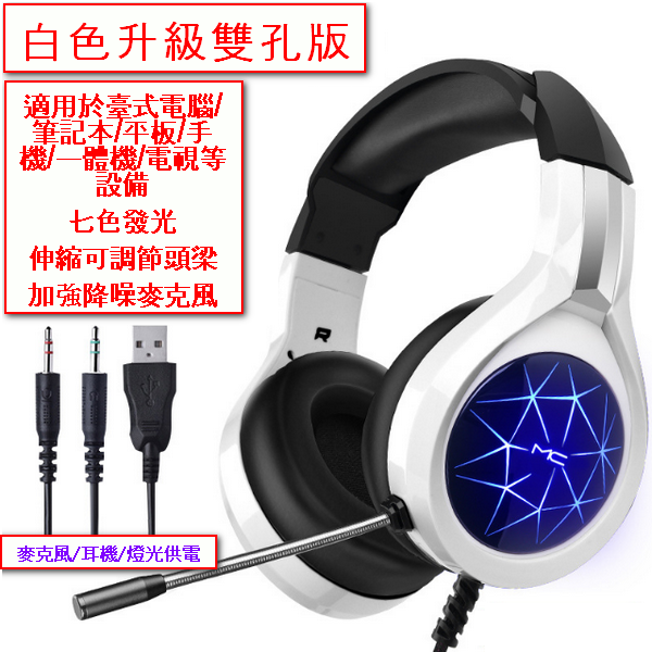 熱推頭戴式耳機－N1白色升級版雙孔版