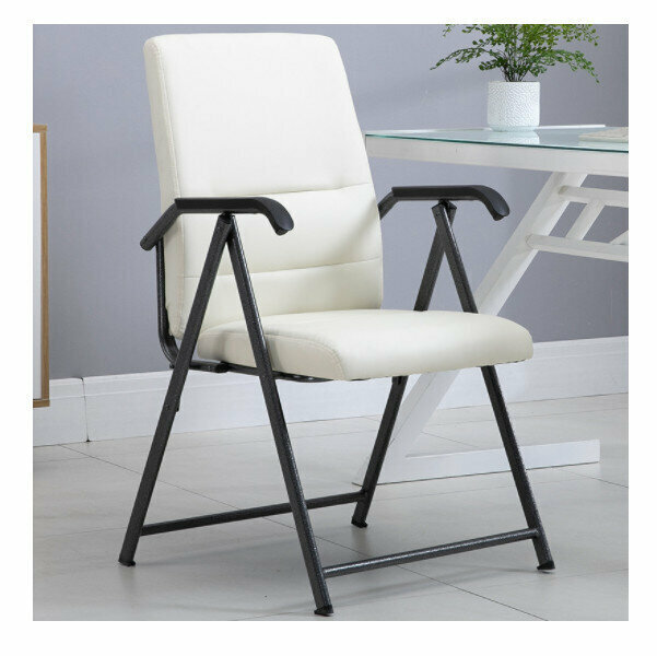 Folding Computer Chair Dining Chair (Off-White PU)