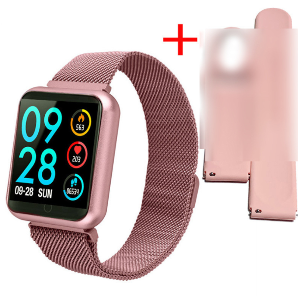 P70 Smart Bracelet Waterproof Women's Smart Watch Heart Rate Monitor, Blood Pressure, Blood Oxygen, Exercise Activity Tracking (Steel Belt + TPU-Gold)