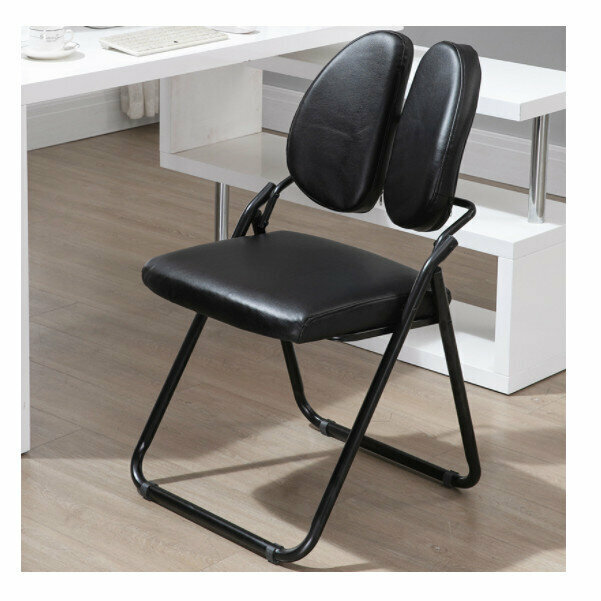 Folding Computer Chair Dining Chair (Double Back Black PU)