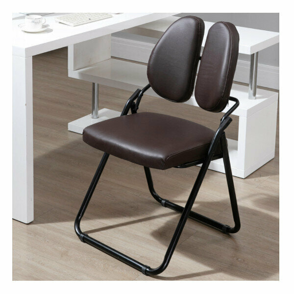 Folding Computer Chair Dining Chair (Double Back Brown PU)