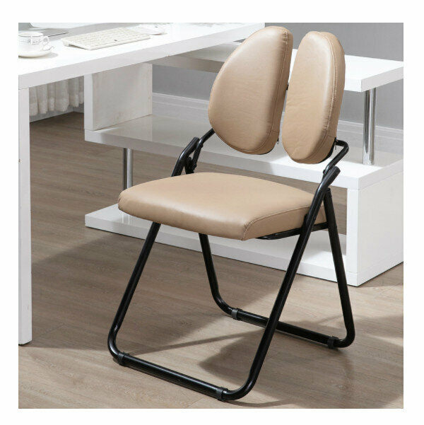 Folding Computer Chair Dining Chair (Double Back Khaki PU)