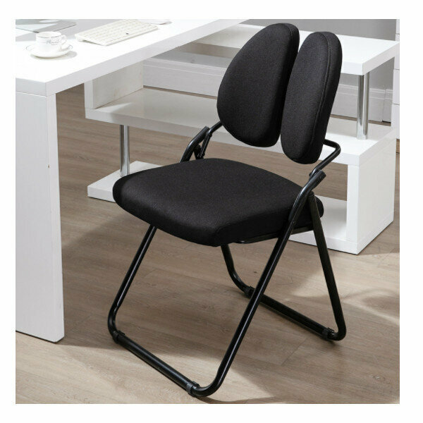 Folding Computer Chair Dining Chair (Double Back, Black Fabric)