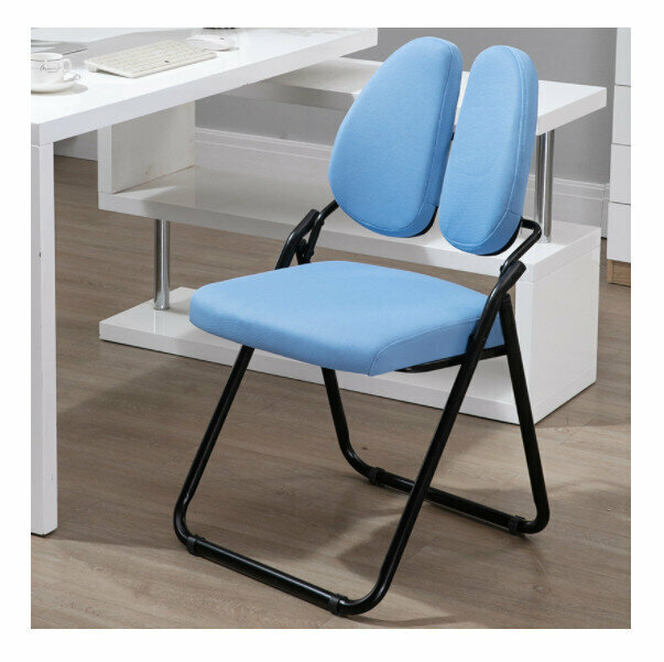 Folding Computer Chair Dining Chair (Double Back, Blue Fabric)