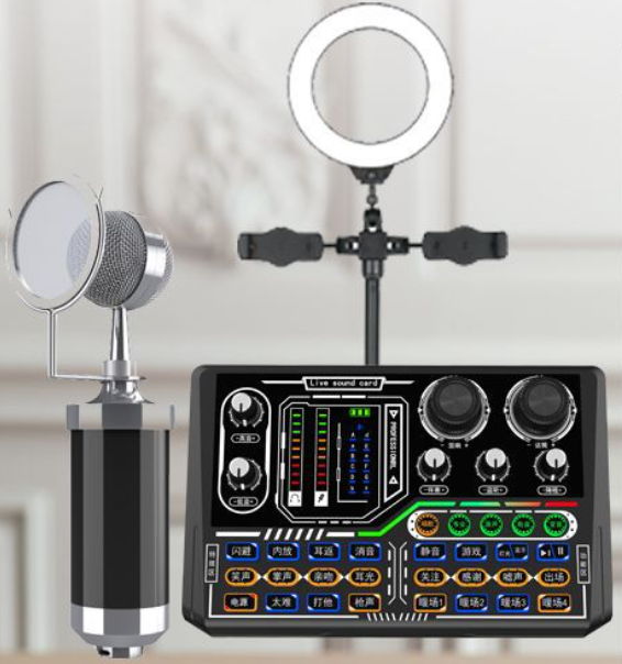 P16 Live Streaming Equipment Set (P16 + Baby Bottle Microphone + Duck Palm Microphone Bracket + Desktop Fill Light Bracket + Headphones + OTG Cable)