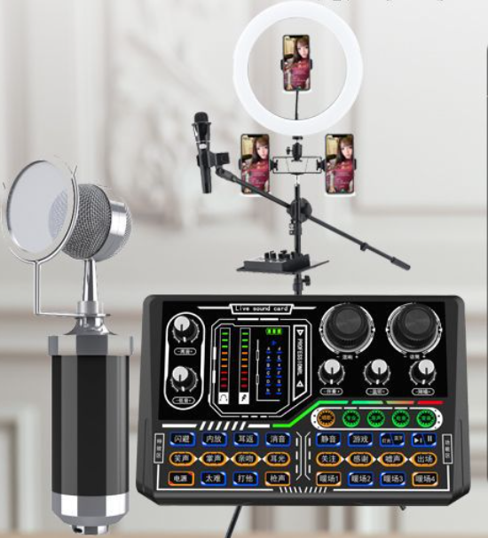 P16 live broadcast equipment set (P16 + baby bottle microphone + floor fill light bracket + headphones + OTG cable)