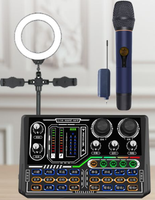 P16 Live Broadcast Equipment Set (P16 + W-15 Single Microphone + Wireless Monitor Headphones + OTG Cable + Disc Microphone Stand + Desktop Fill Light Stand)