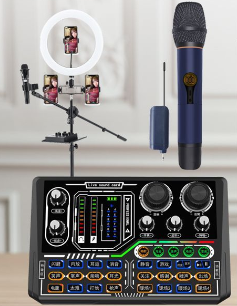 P16 Live Streaming Equipment Set (P16 + W-15 Single Microphone + Wireless Monitoring Headphones + OTG Cable + Disc Microphone Stand + Floor Fill Light Stand)