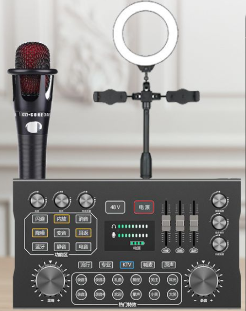 P12 Live Streaming Equipment Set (P12 + E300 + Triangular Microphone Stand + 16CM Fill Light Desktop Stand + Headset + OTG (Choose One of the Two))