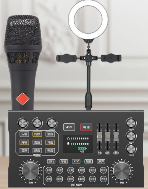 P12 Live Streaming Equipment Set (P12 + 105 Black + Disc Microphone Stand + 16CM Fill Light Desktop Stand + Headphones + OTG (Choose One))