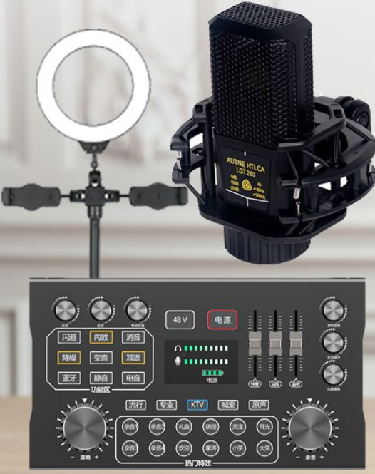 P12 Live Streaming Equipment Set (P12 + 260 + Duck Palm Microphone Bracket + 16CM Fill Light Desktop Bracket + Headphones + OTG (Choose One of the Two))