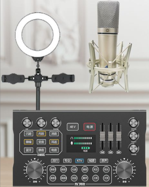 P12 Live Streaming Equipment Set (P12 + U87 + Cantilever Microphone Stand + 16CM Fill Light Desktop Stand + Headset + OTG (Choose One of the Two))