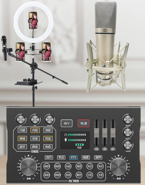 P12 Live Streaming Equipment Set (P12 + U87 + Cantilever Microphone Stand + 26CM Fill Light Floor Stand + Headset + OTG (choose one of the two))