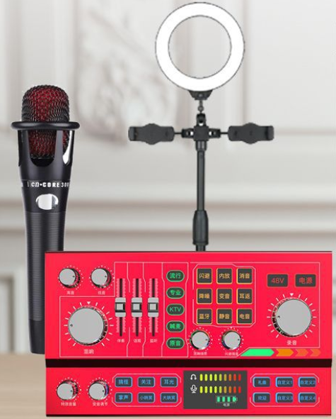 P9 Live Streaming Equipment Set (P9 + E300 + Triangle Microphone Stand + 16CM Fill Light Desktop Stand + Headset + OTG (Choose One of the Two))
