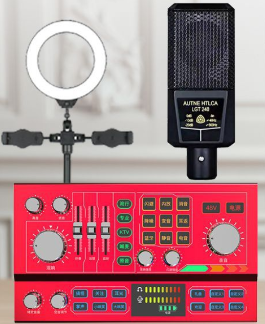 P9 Live Streaming Equipment Set (P9 + 240 + Duck Microphone Stand + 16CM Fill Light Desktop Stand + Headphones + OTG (choose one of the two))