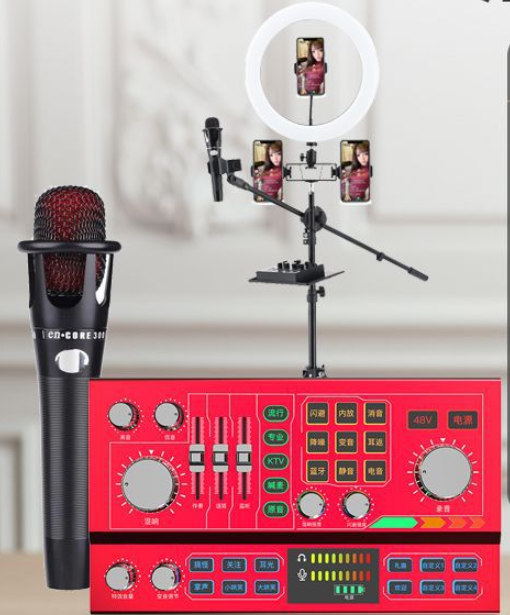 P9 Live Streaming Equipment Set (P9 + E300 + 26CM Fill Light Floor Stand + Headphones + OTG (choose one of the two))