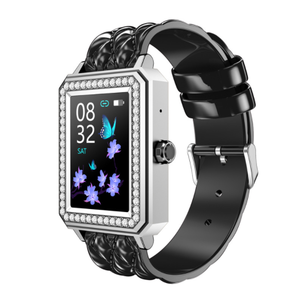 Women's smart bracelet M66 full touch large screen can talk watch heart rate blood pressure monitor step (silver black skin)