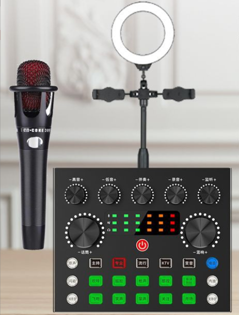 V80 Live Streaming Equipment Set (V80 + E300 + Triangle Microphone Stand + 16CM Fill Light Desktop Stand + Headset + OTG (Choose One of the Two))