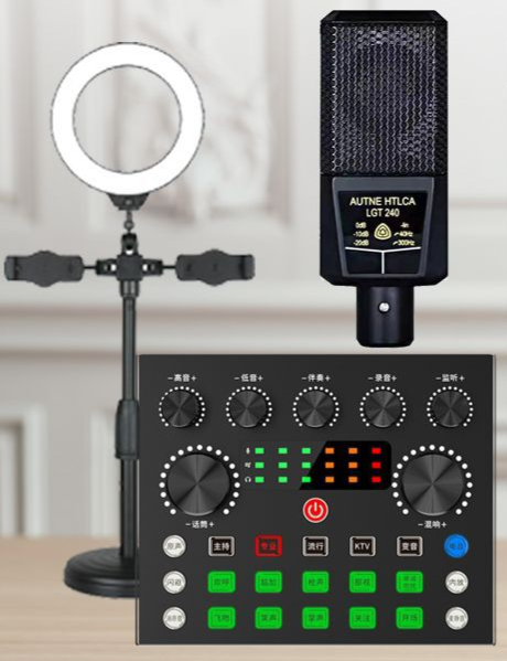 V80 Live Streaming Equipment Set (V80+240+Duck Palm Microphone Bracket + 16CM Fill Light Desktop Bracket + Headset + OTG (Choose One))