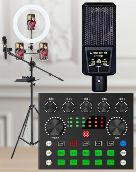 V80 Live Streaming Equipment Set (V80+240+26CM Fill Light Floor Bracket + Headphones + OTG (Choose One of the Two))