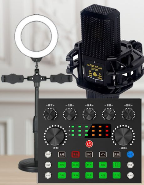 V80 Live Streaming Equipment Set (V80 + 260 + Duck Microphone Bracket + 16CM Fill Light Desktop Bracket + Headphones + OTG (choose one of two))