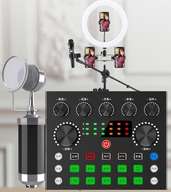 V80 Live Streaming Equipment Set (V80 + Baby Bottle Black + 26CM Fill Light Floor Stand + Headphones + OTG (Choose One of the Two))