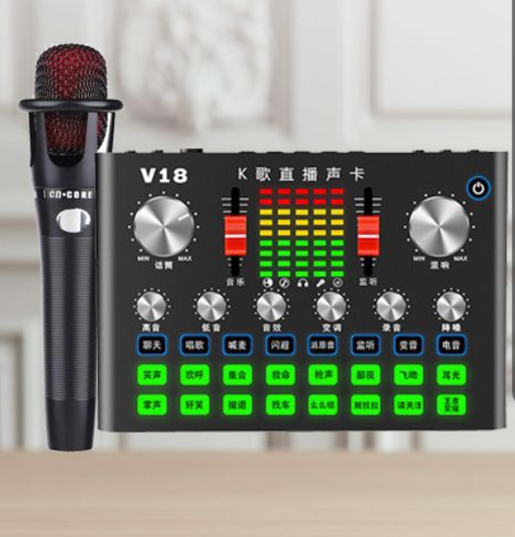 V18 Live Streaming Equipment Set (V18 + E300 + Triangle Microphone Stand + Disc Mobile Phone Holder + Headset + OTG (Choose One of the Two))