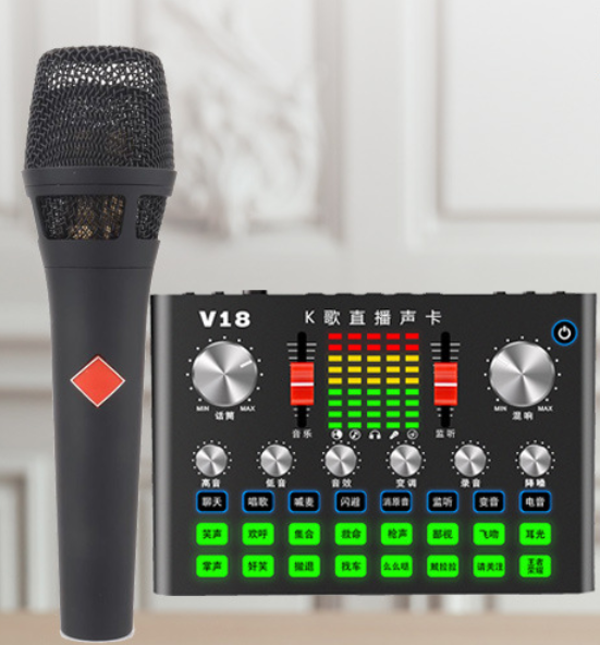 V18 Live Streaming Equipment Set (V18+105 Black + Disc Microphone Holder + Disc Mobile Phone Holder + Headset + OTG (Choose One))
