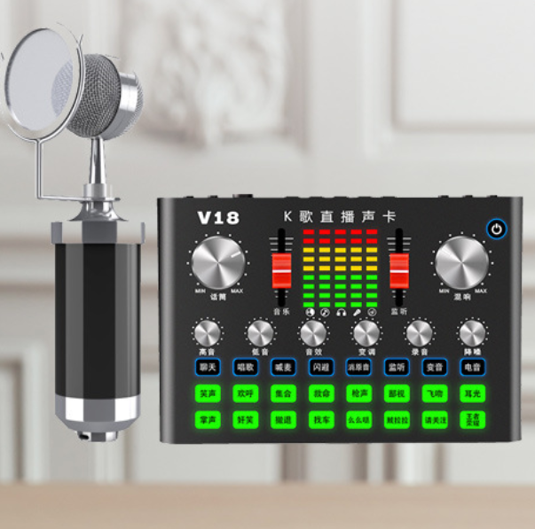 V18 Live Streaming Equipment Set (V18 + Baby Bottle Black + Duck Palm Microphone Holder + Disc Mobile Phone Holder + Headset + OTG (Choose One of the Two))