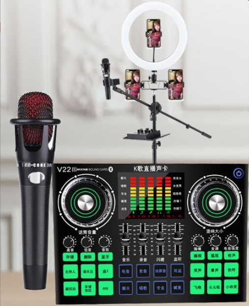 V22 Live Streaming Equipment Set (V22+E300+26CM Fill Light Floor Bracket + Headset + OTG (Choose One of the Two))