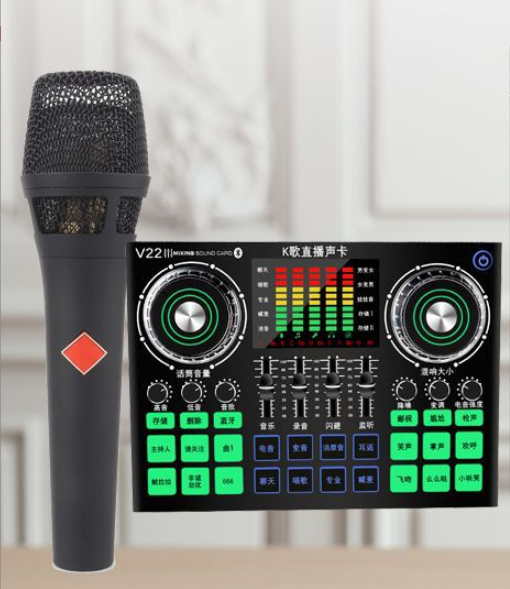 V22 Live Streaming Equipment Set (V22+105 Black + Disc Microphone Holder + Disc Mobile Phone Holder + Headset + OTG (Choose One))